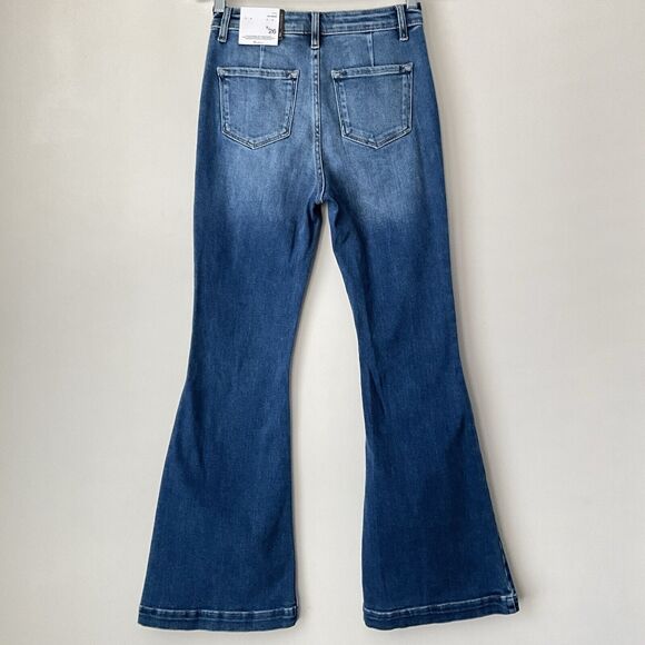 KanCan Peyton Jeans Boho Button Fly Flare Leg Busted Knees Blue 26P - Picture 3 of 11